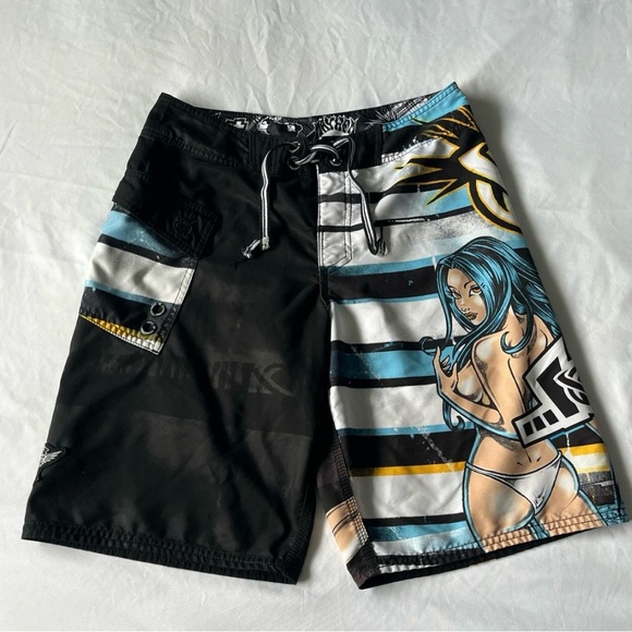 Vintage Cyber/Y2K Men's Graphic Board Shorts - Picture 1 of 5